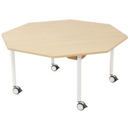 TABLE PLATEAU STRATIFIÉ - PIÉTEMENT À ROULETTES - Octogone Ø 120 cm.