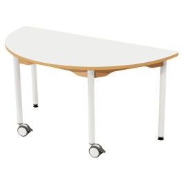TABLE PLATEAU STRATIFIÉ - PIÉTEMENT MÉTAL ET ROULETTES - Demi-rond 120x60 cm