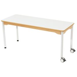 TABLE PLATEAU STRATIFIÉ - PIÉTEMENT MÉTAL ET ROULETTES - Rectangle 130x50 cm
