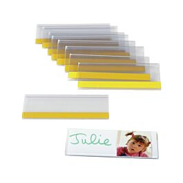 50 Porte-Étiquettes Adhésifs Transparents - Format 8x4 Cm, Avec Cartons Blancs - Pour Étiquettes Prix, Bureau, Supermarché, Organisation