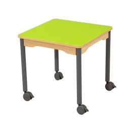 TABLE PLATEAU STRATIFIÉ - PIÉTEMENT À ROULETTES - Carré 60x60 cm