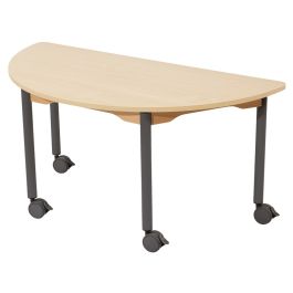 TABLE PLATEAU STRATIFIÉ - PIÉTEMENT À ROULETTES - Demi-rond 120x60 cm