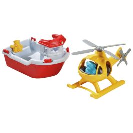 VÉHICULE ÉCO-CONÇU Bateau et hélicoptère avec deux personnages