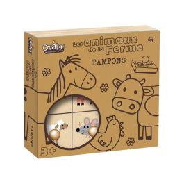 SETJE MET HOUTEN STEMPELS + INKTKUSSEN Boerderijdieren