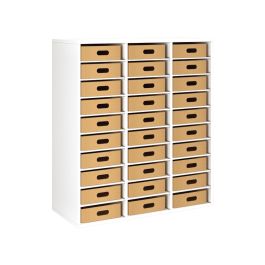 MEUBLE MELAMINÉ H: 118 cm - L: 105 cm 30 bacs carton - 27 étagères