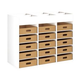 MEUBLE MÉLAMINÉ H: 81 cm - L: 105 cm 15 bacs carton - 12 étagères