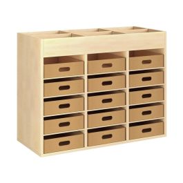 MEUBLE MÉLAMINÉ H: 81 cm - L: 105 cm 15 bacs carton - 12 étagères