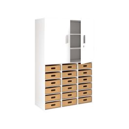 MEUBLE MÉLAMINÉ H: 162 cm - L: 105 cm 18 bacs carton - 18 étagères et portes