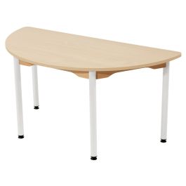 TABLE PLATEAU STRATIFIÉ - PIÉTEMENT MÉTAL BLANC - Demi-rond 120x60 cm