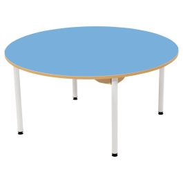 TABLE PLATEAU STRATIFIÉ - PIÉTEMENT MÉTAL BLANC - Rond Ø 120 cm