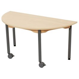 TABLE PLATEAU MÉLAMINÉ - PIÉTEMENT MÉTAL ET ROULETTES - Demi-rond 120x60 cm