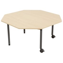 TABLE PLATEAU MÉLAMINÉ - PIÉTEMENT MÉTAL ET ROULETTES - Octogone Ø 120 cm