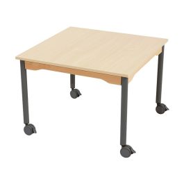 TABLE PLATEAU MÉLAMINÉ - PIÉTEMENT À ROULETTES - Carré 80x80 cm