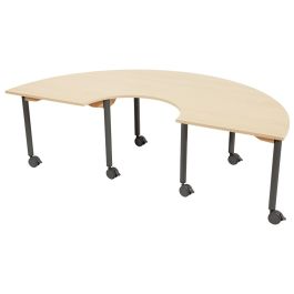 TABLE PLATEAU MÉLAMINÉ - PIÉTEMENT À ROULETTES - Demi-Cercle 60x90x180 cm