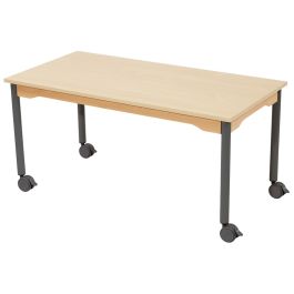 TABLE PLATEAU MÉLAMINÉ - PIÉTEMENT À ROULETTES - Rectangle 120x60 cm