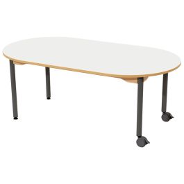 TABLE PLATEAU STRATIFIÉ - PIÉTEMENT MÉTAL ET ROULETTES - Ovale 150x80 cm