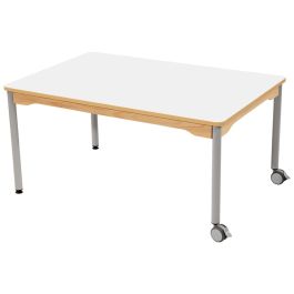TABLE PLATEAU STRATIFIÉ - PIÉTEMENT MÉTAL ET ROULETTES - Rectangle 120x80 cm