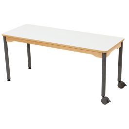 TABLE PLATEAU STRATIFIÉ - PIÉTEMENT MÉTAL ET ROULETTES - Rectangle 130x50 cm
