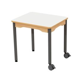 TABLE PLATEAU STRATIFIÉ - PIÉTEMENT MÉTAL ET ROULETTES - Rectangle 60x50 cm