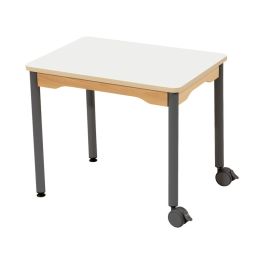 TABLE PLATEAU STRATIFIÉ - PIÉTEMENT MÉTAL ET ROULETTES - Rectangle 70x50