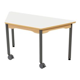 TABLE PLATEAU STRATIFIÉ - PIÉTEMENT MÉTAL ET ROULETTES - Trapèze 120x60 cm