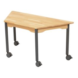TABLE EN HÊTRE MASSIF NATURE - PIÉTEMENT À ROULETTES - Trapèze 120x60 cm