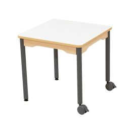 TABLE PLATEAU EFFAÇABLE - PIÉTEMENT MÉTAL ET ROULETTES - Carré 60x60 cm