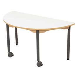 TABLE PLATEAU EFFAÇABLE - PIÉTEMENT MÉTAL ET ROULETTES - Demi-rond 120x60 cm