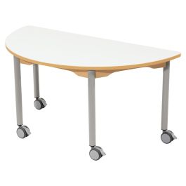TABLE PLATEAU EFFAÇABLE - PIÉTEMENT À  ROULETTES - Demi-rond 120x60 cm