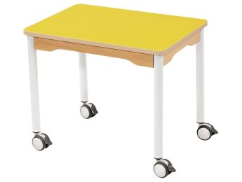 TISCH MIT BESCHICHTETER TISCHPLATTE - FUSSTEIL MIT ROLLEN - Rechteckig 70x50 cm
