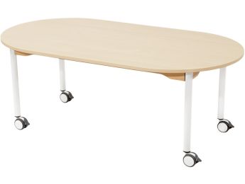 TISCH MIT BESCHICHTETER TISCHPLATTE - FUSSTEIL MIT ROLLEN - Oval 150x80 cm
