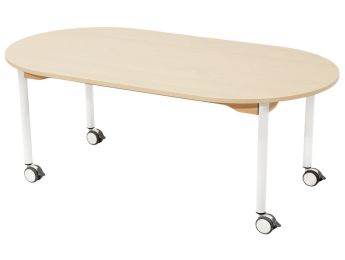 TISCH MIT BESCHICHTETER TISCHPLATTE - FUSSTEIL MIT ROLLEN - Oval 150x80 cm