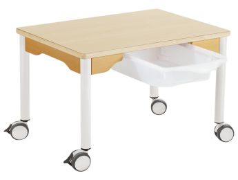 TISCH MIT BESCHICHTETER TISCHPLATTE + BEHÄLTER - FUSSTEIL MIT ROLLEN -...