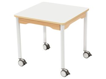 TABLE PLATEAU STRATIFIÉ - PIÉTEMENT À ROULETTES - Carré 60x60 cm