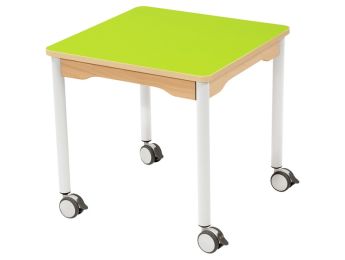 TISCH MIT BESCHICHTETER TISCHPLATTE - FUSSTEIL MIT ROLLEN - Viereckig 60x60 cm