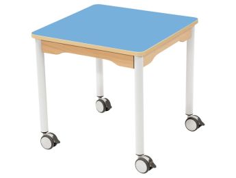 TABLE PLATEAU STRATIFIÉ - PIÉTEMENT À ROULETTES - Carré 60x60 cm