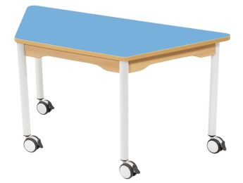 TISCH MIT BESCHICHTETER TISCHPLATTE - FUSSTEIL MIT ROLLEN - Trapezform 120x60 cm
