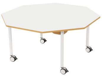 TISCH MIT BESCHICHTETER TISCHPLATTE - FUSSTEIL MIT ROLLEN - Achteckig Ø 120 cm.