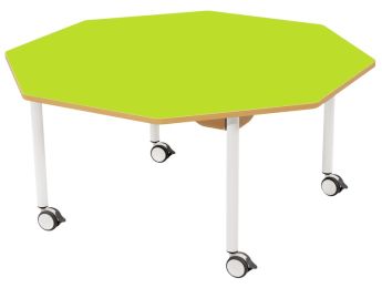 TISCH MIT BESCHICHTETER TISCHPLATTE - FUSSTEIL MIT ROLLEN - Achteckig Ø 120 cm.