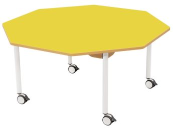 TISCH MIT BESCHICHTETER TISCHPLATTE - FUSSTEIL MIT ROLLEN - Achteckig Ø 120 cm.