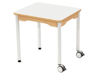 TABLE PLATEAU STRATIFIÉ - PIÉTEMENT MÉTAL ET ROULETTES - Rectangle 60x50 cm