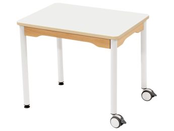 TABLE PLATEAU STRATIFIÉ - PIÉTEMENT MÉTAL ET ROULETTES - Rectangle 70x50