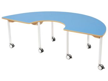 TISCH MIT BESCHICHTETER TISCHPLATTE - FUSSTEIL MIT ROLLEN - Halbrund 180x90 cm