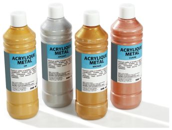 PEINTURE ACRYLIQUE MÉTALLISÉE - Flacons de 500 ml