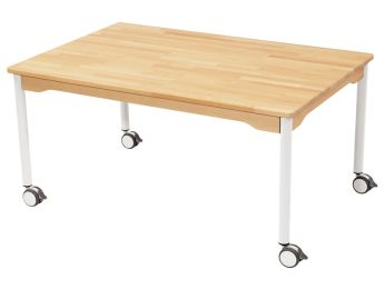 TISCH AUS MASSIVER BUCHE NATURE - FUSSTEIL MIT ROLLEN - Rechteckig 120x80 cm T00