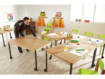 TABLE EN HÊTRE MASSIF NATURE - PIÉTEMENT À ROULETTES - Rectangle 120x80 cm
