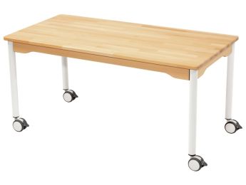 TABLE EN HÊTRE MASSIF NATURE - PIÉTEMENT À ROULETTES - Rectangle 120x60 cm T1
