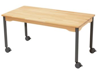 TISCH AUS MASSIVER BUCHE NATURE - FUSSTEIL MIT ROLLEN - Rechteckig 120x60 cm