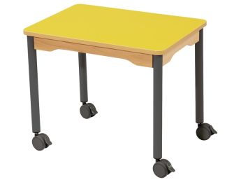 TABLE PLATEAU STRATIFIÉ - PIÉTEMENT À ROULETTES - Rectangle 70x50 cm
