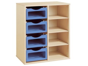 MEUBLE MÉLAMINÉ H: 102 cm - L: 70,5 cm 4 bacs bois sur rails - 3 étagères